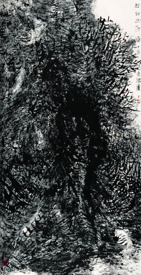 墨许山河图 曾来德 焦墨 136X68cm 2009年
